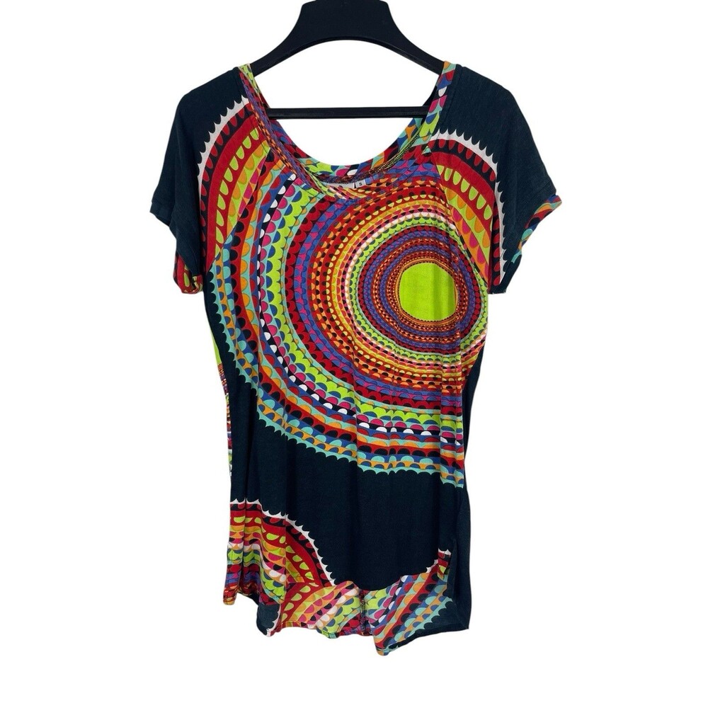 Parsley & Sage Psychedelic Abstract Circle Print Tunic Top S Boho Artsy 70s Look